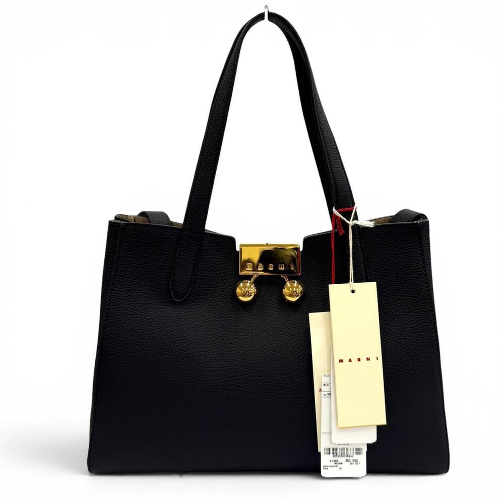 MARNI BMMP0150U0P8185 Trancaloo Logo Hardware Leather 2-Way Tote Bag Black Ma...